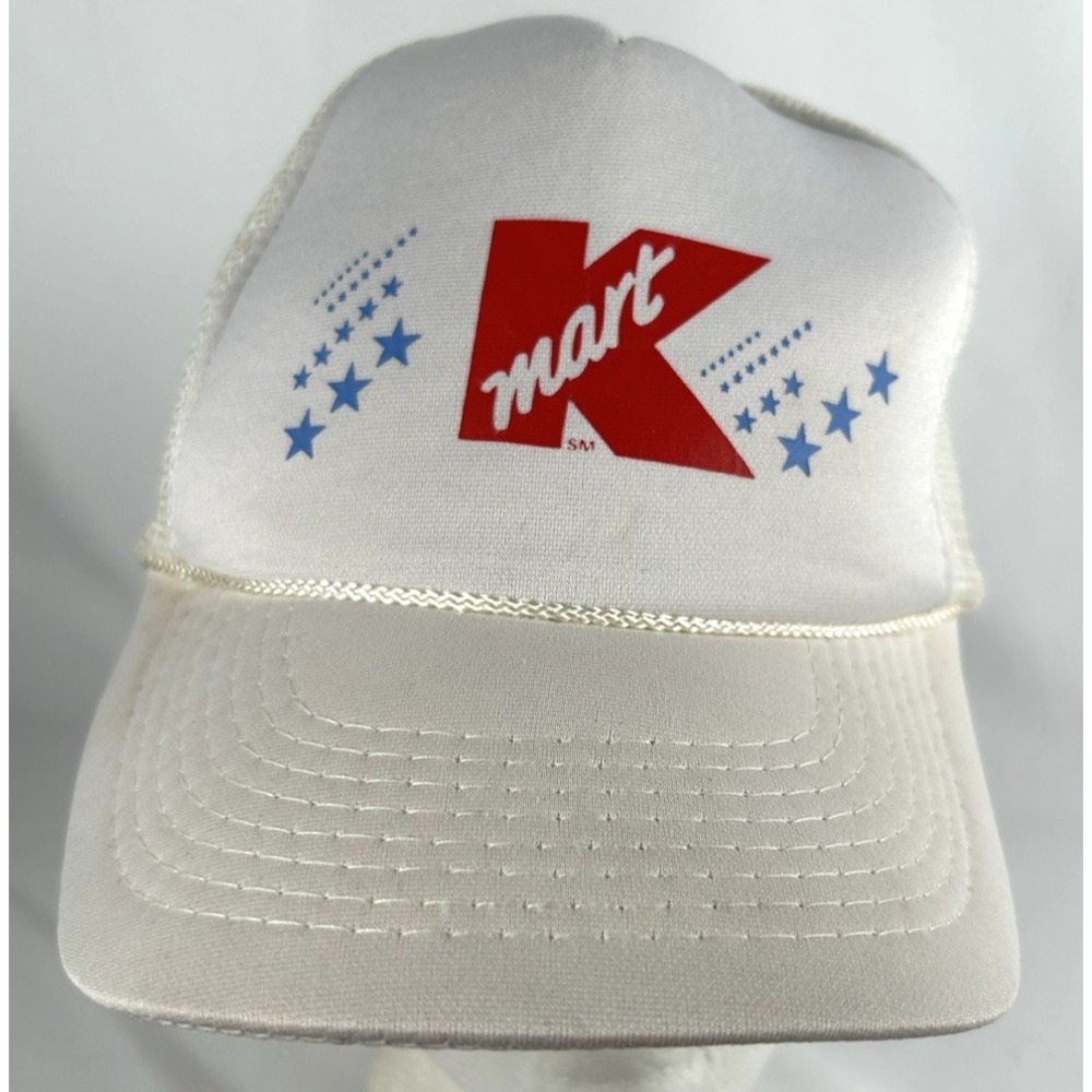 Vintage K Mart White Trucker Snapback Mesh Hat Cap Foam Rope